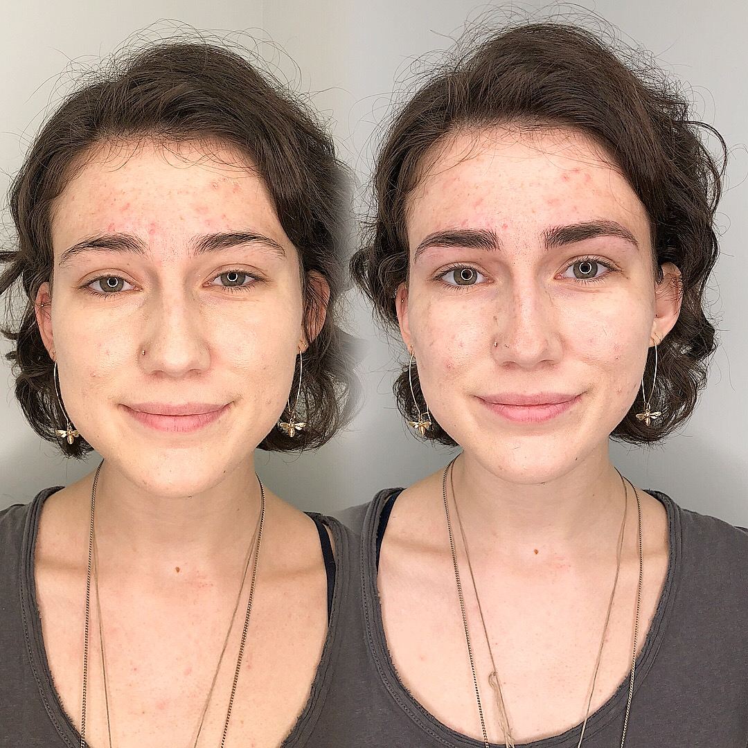 Combo brows before and after — hairstrokes with shading