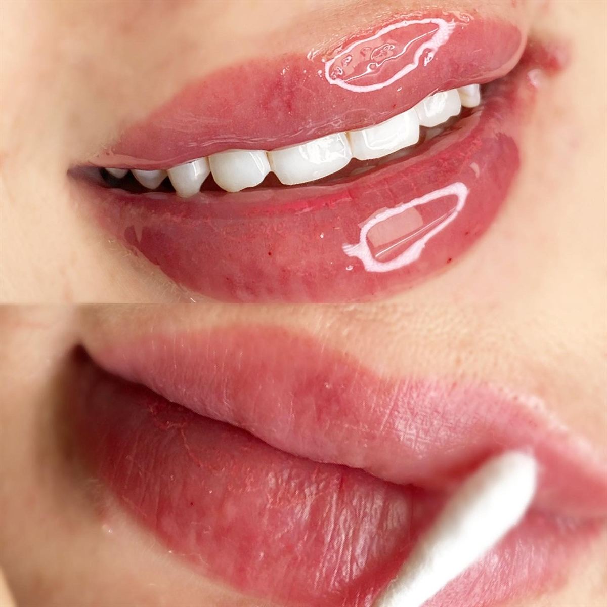 Lip blush fresh glossy color versus healed result