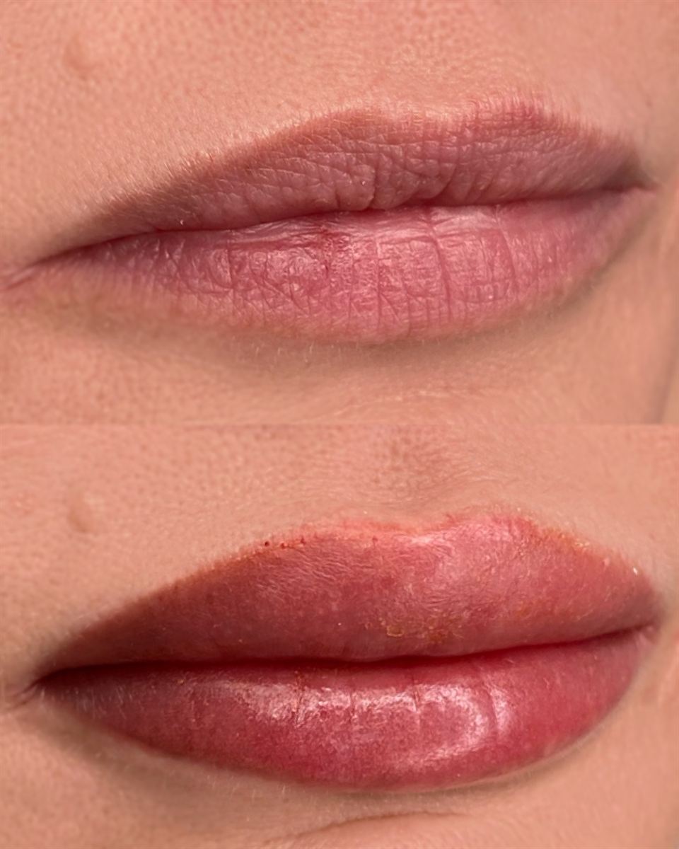 Natural pink lip blush before and after