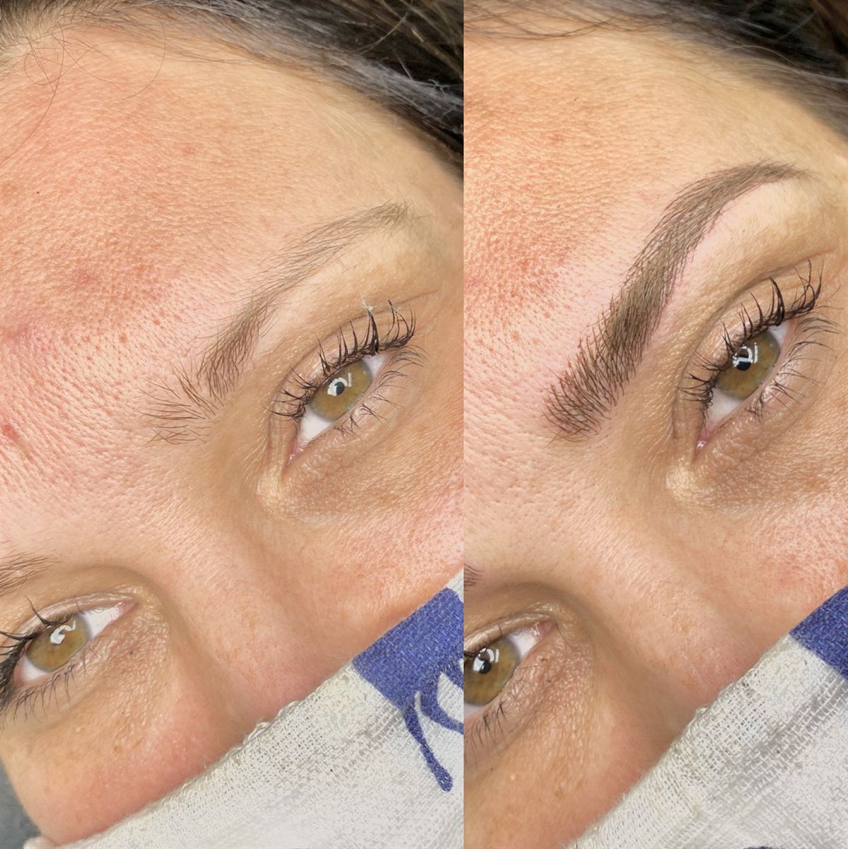 Microblading hairstrokes before and after comparison